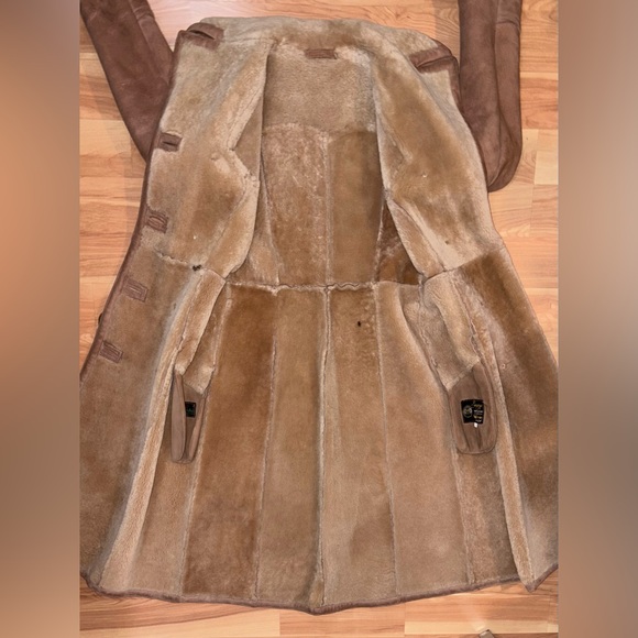 Vintage 70s Abercrombie & Fitch Tan Penny Lane Lamb Shearling Trench Coat Sz S/M - Picture 8 of 16